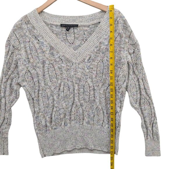 WHBM Cable Knit Sweater Womens Multicolor Marbled Long Sleeve V Neck Size M - Picture 6 of 9